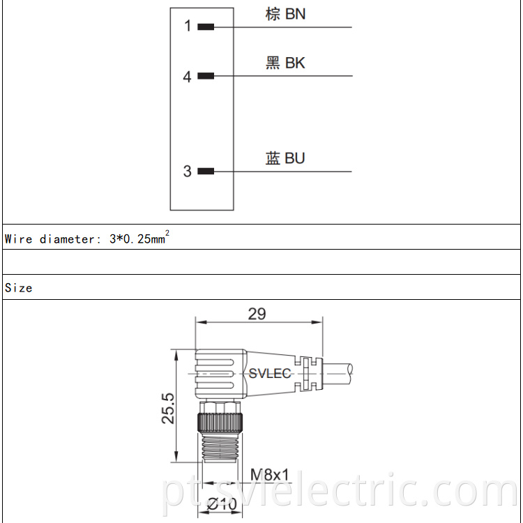 M8 angle connector 3 pin with cable